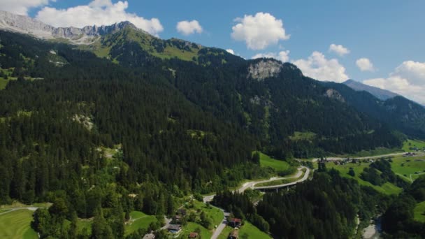 Letecký Výhled Město Saas Švýcarsku Slunečného Letního Dne — Stock video