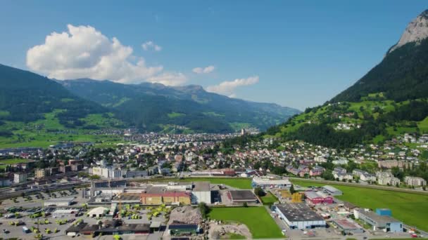 Veduta Aerea Della Città Sargans Svizzera Una Giornata Sole Mattutino — Video Stock