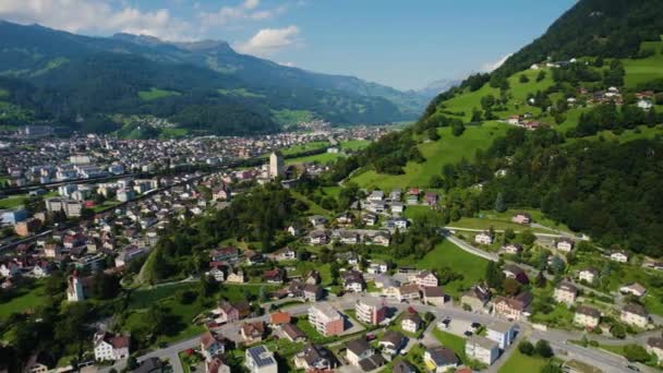 Вид Воздуха Город Сарганс Швейцарии Солнечный Утренний День Летом — стоковое видео