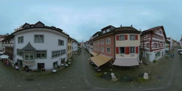 360 Virtuální Realita Formát Procházky Ulici Města Stein Rhein Oblačný — Stock video