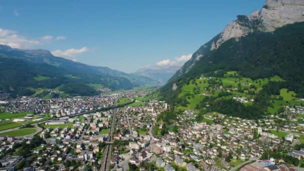 Vue Aérienne Autour Ville Sargans Suisse Par Une Matinée Ensoleillée — Video