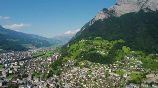 Veduta Aerea Della Città Sargans Svizzera Una Giornata Sole Mattutino — Video Stock