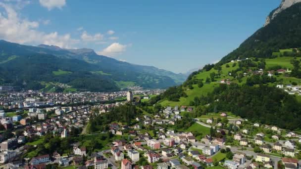 Aerial View City Sargans Switzerland Sunny Morning Day Summer — Stock Video