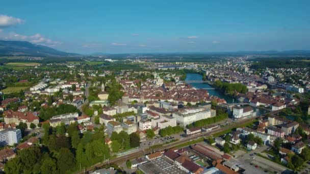 Luchtfoto Rond Stad Solothurn Zwitserland Een Zonnige Dag Zomer — Stockvideo