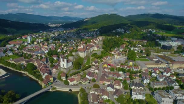Veduta Aerea Della Città Vecchia Aarburg Svizzera Una Giornata Sole — Video Stock