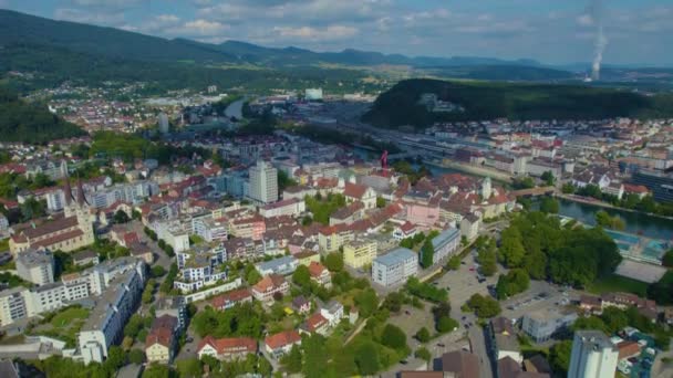 Luchtfoto Rond Stad Olten Zwitserland Een Zonnige Dag Zomer — Stockvideo