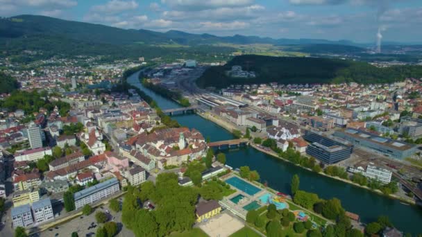 Вид Воздуха Город Ольтен Швейцарии Солнечный День Летом — стоковое видео