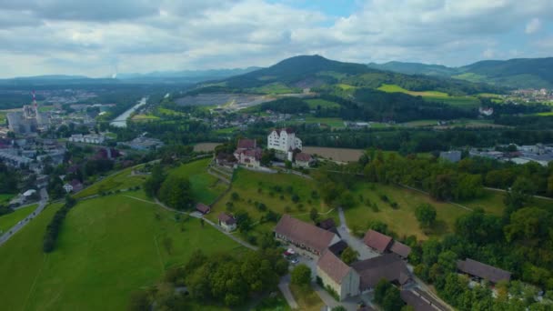 Vista Aérea Ciudad Moeriken Wildegg Suiza Día Nublado Otoño — Vídeos de Stock