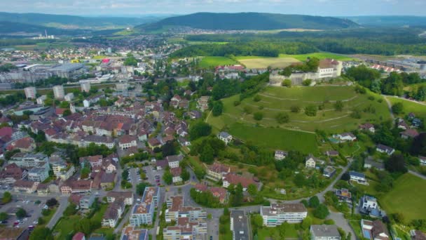 Veduta Aerea Della Città Vecchia Lenzburg Svizzera Una Giornata Nuvolosa — Video Stock