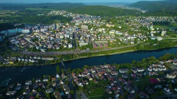 Vista Aerea Intorno Alla Città Sciaffusa Svizzera Una Giornata Sole — Video Stock