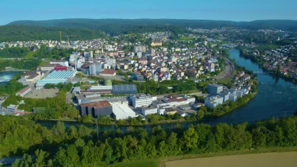 Letecký Výhled Město Schaffhausen Švýcarsku Slunečného Dne Létě — Stock video