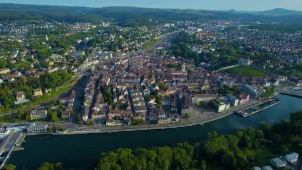 Αεροφωτογραφία Γύρω Από Την Πόλη Schaffhausen Στην Ελβετία Μια Ηλιόλουστη — Αρχείο Βίντεο