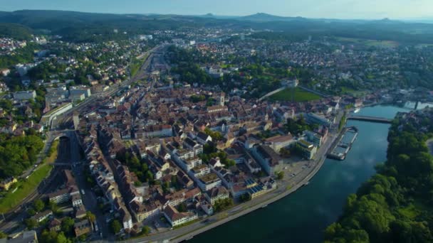 Вид Воздуха Город Шаффхаузен Швейцарии Солнечный Утренний День Летом — стоковое видео