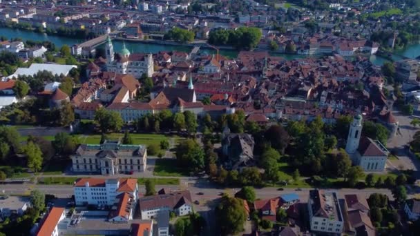 Luchtfoto Rond Stad Solothurn Zwitserland Een Zonnige Dag Zomer — Stockvideo