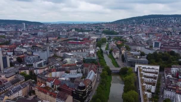 Widok Lotu Ptaka Wokół Miasta Zurych Szwajcarii Słoneczny Dzień Lecie — Wideo stockowe