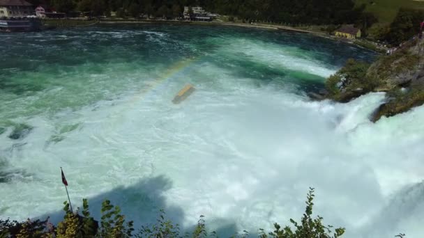 Вид Воздуха Рейнский Водопад Водопад Швейцарии Солнечный День Летом — стоковое видео