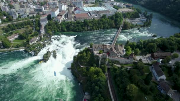 Uitzicht Vanuit Lucht Rijnwatervallen Waterval Zwitserland Een Zonnige Dag Zomer — Stockvideo