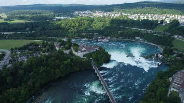 Vue Aérienne Des Chutes Rhin Cascade Suisse Par Une Journée — Video