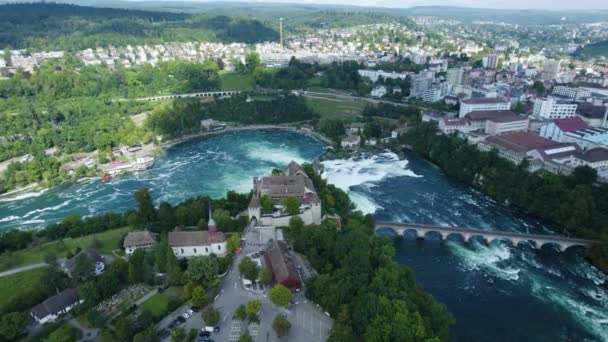 Uitzicht Vanuit Lucht Rijnwatervallen Waterval Zwitserland Een Zonnige Dag Zomer — Stockvideo