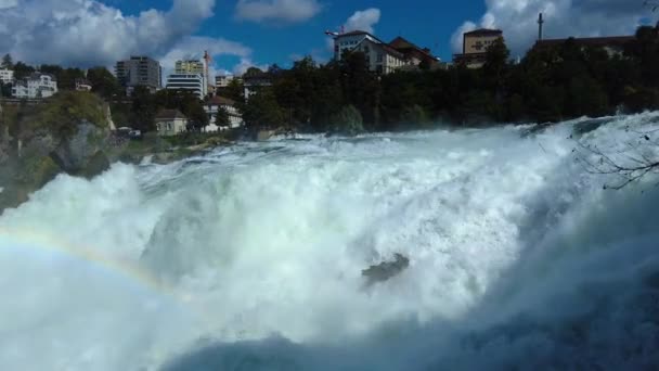 Вид Воздуха Рейнский Водопад Водопад Швейцарии Солнечный День Летом — стоковое видео