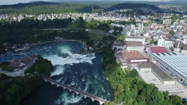 Vue Aérienne Des Chutes Rhin Cascade Suisse Par Une Journée — Video