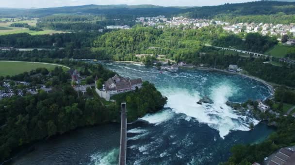 Vue Aérienne Des Chutes Rhin Cascade Suisse Par Une Journée — Video