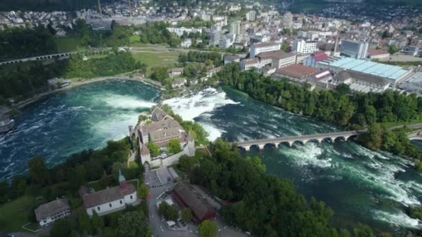 Vista Aérea Das Cataratas Reno Cachoeira Suíça Dia Ensolarado Verão — Vídeo de Stock