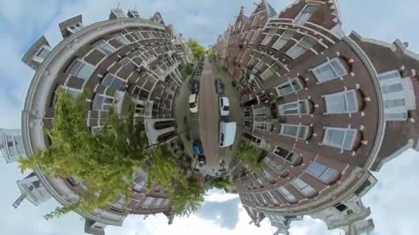 Little Planet Formát Boční Ulice Amsterdamu Slunečného Dne Létě — Stock video