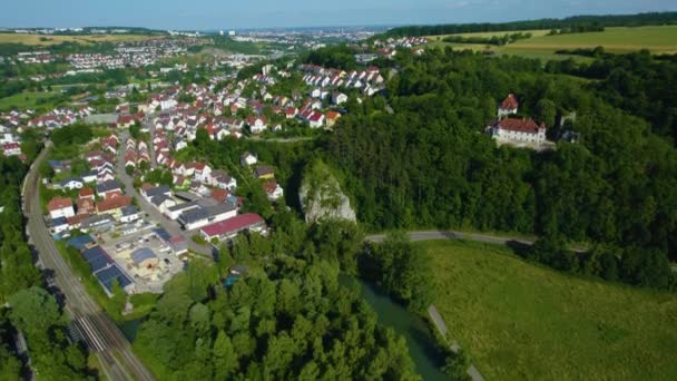 Αεροφωτογραφία Της Πόλης Blaustein Κοντά Στο Ulm Στη Γερμανία Μια — Αρχείο Βίντεο