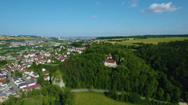 Luchtfoto Van Stad Blaustein Dicht Bij Ulm Duitsland Een Zonnige — Stockvideo