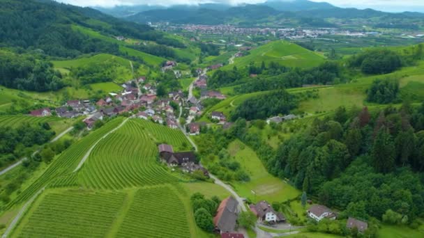 夏天阴天 德国林格巴赫村周围的黑森林里的空中风景 — 图库视频影像