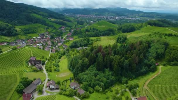 Вид Воздуха Вокруг Деревни Рингельбах Германии Черном Лесу Облачный День — стоковое видео