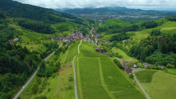 Vista Aérea Redor Aldeia Ringelbach Alemanha Floresta Negra Dia Nublado — Vídeo de Stock