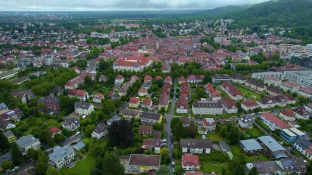 Вид Воздуха Старый Город Эттлинген Рядом Карлсруэ Германии Весной Пасмурный — стоковое видео