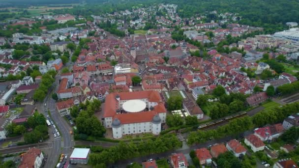Вид Воздуха Старый Город Эттлинген Рядом Карлсруэ Германии Весной Пасмурный — стоковое видео