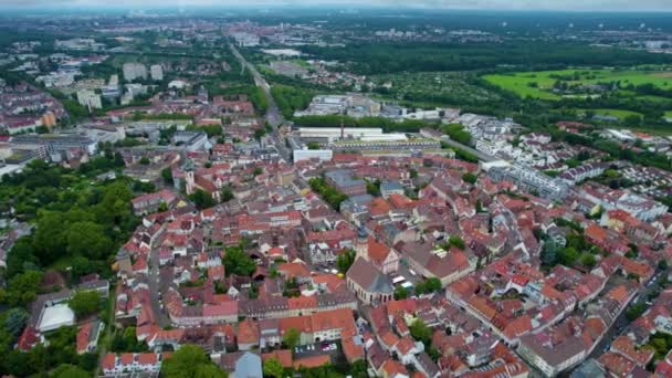 Вид Воздуха Старый Город Дурлах Рядом Карлсруэ Германии Весной Пасмурный — стоковое видео