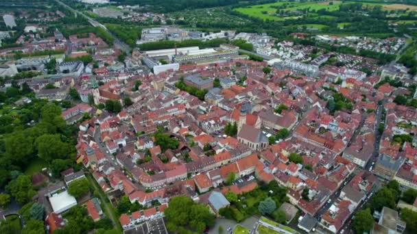 Вид Воздуха Старый Город Дурлах Рядом Карлсруэ Германии Весной Пасмурный — стоковое видео
