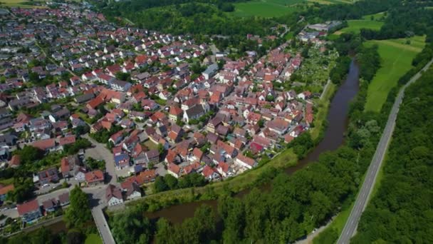 Almanya Oberriexingen Unterriexingen Şehirleri Havadan Izleniyor Baharın Güneşli Bir Gününde — Stok video