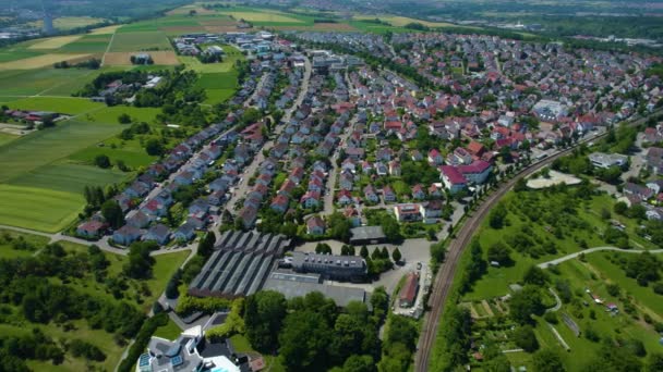 Αεροφωτογραφία Γύρω Από Την Πόλη Neckarweihingen Στη Γερμανία Την Ηλιόλουστη — Αρχείο Βίντεο