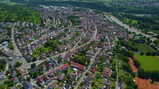 Veduta Aerea Intorno Alla Città Neckarweihingen Germania Nella Giornata Sole — Video Stock