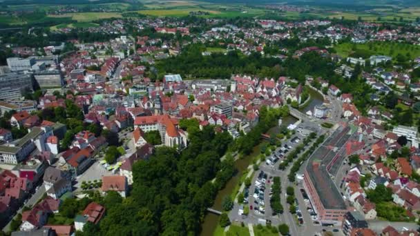 Vista Aérea Ciudad Backnang Alemania Día Soleado Primavera — Vídeos de Stock