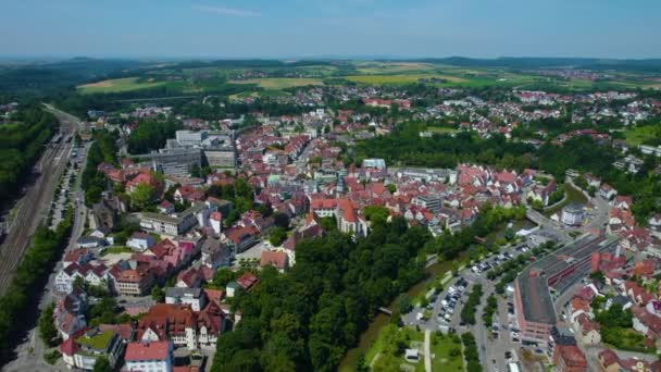 Aerial View City Backnang Germany Sunny Day Spring — Stock Video