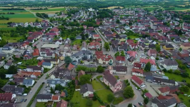 Vue Aérienne Autour Ville Appenweier Allemagne Par Temps Nuageux Printemps — Video