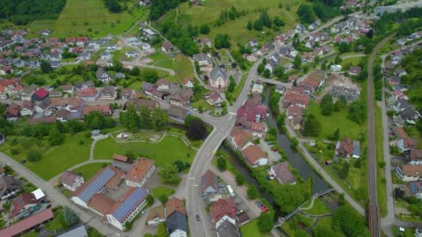Vue Aérienne Autour Une Vieille Ville Sud Allemagne Par Une — Video