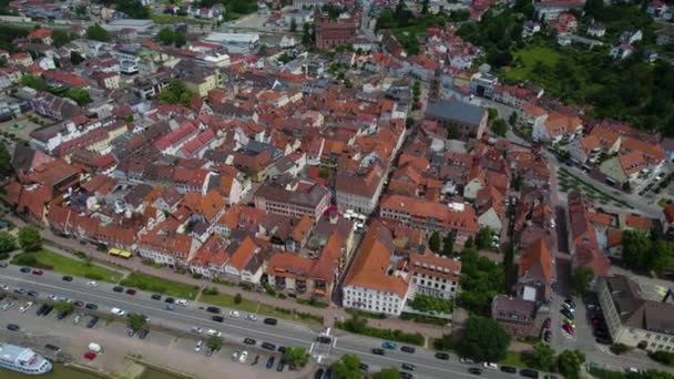 Luchtfoto Rondom Stad Eberbach Duitsland Zonnige Dag Het Voorjaar — Stockvideo