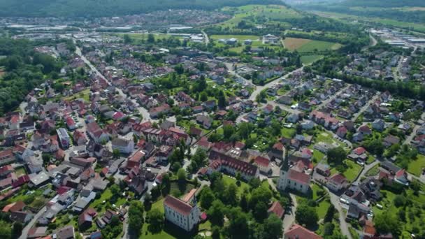 Vista Aérea Torno Cidade Mosbach Alemanha Dia Ensolarado Primavera — Vídeo de Stock