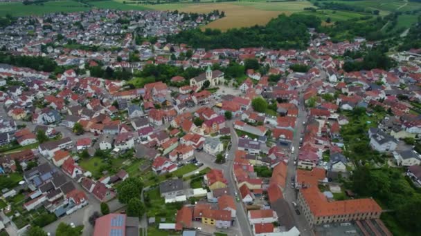 Vista Panorámica Aérea Ciudad Dielheim Alemania Día Nublado Primavera — Vídeo de stock