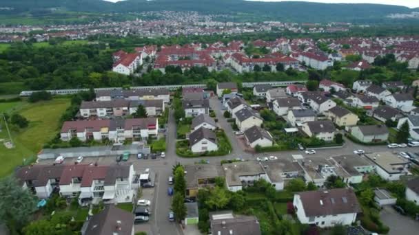 Aerial Panorama View City Leimen Germany Cloudy Day Spring Train — Stock Video