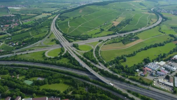 Aerial View Autobahn Intersection City Weinsberg Germany Sunny Day Spring — Stock Video