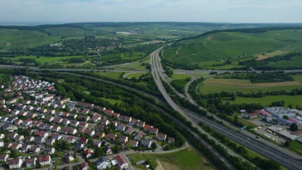 Aerial View Autobahn Intersection City Weinsberg Germany Sunny Day Spring — Stock Video